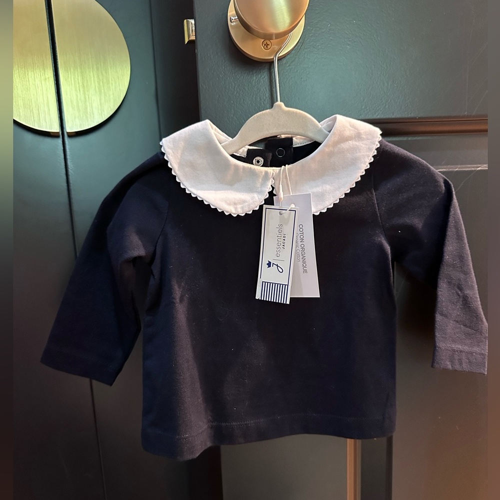 NWT Jacadi Top - Navy with white collar - 6 months